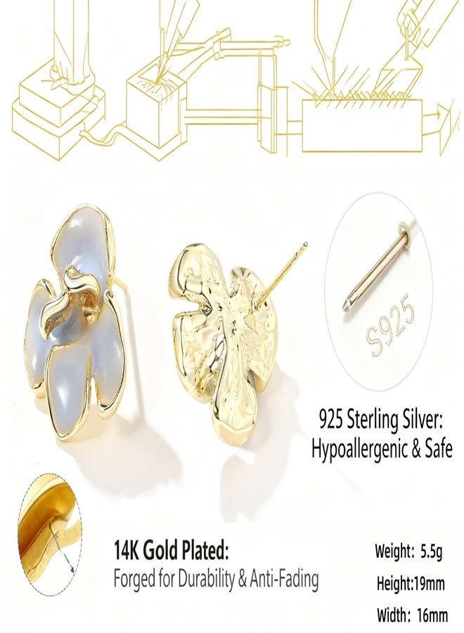 HOSICRON 14k Gold Flower Earrings For Women 925 Sterling Silver Earrings Unique Statement Earrings Trendy Jewelry Gift (gold) - Image 5